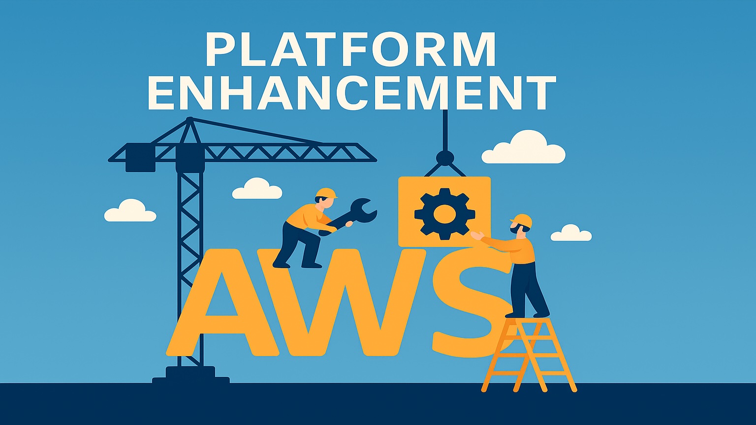 Cartoon image conveying building construction around AWS